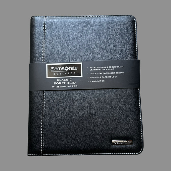 Samsonite Business Black Leather Portfolio w/ Pad & Calculator NWT ✨ - Picture 1 of 6